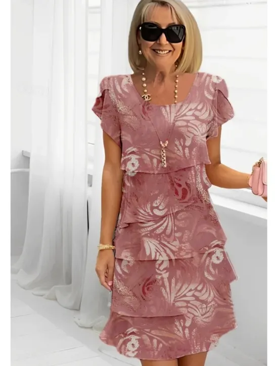 Online Women's Midi Dress Summer Dress Print Dress Elegant Daily Regular Fit Floral Geometric Short Sleeve Crew Neck Light Yellow Light Pink Bright pink Pink Summer Women Floral Dresses