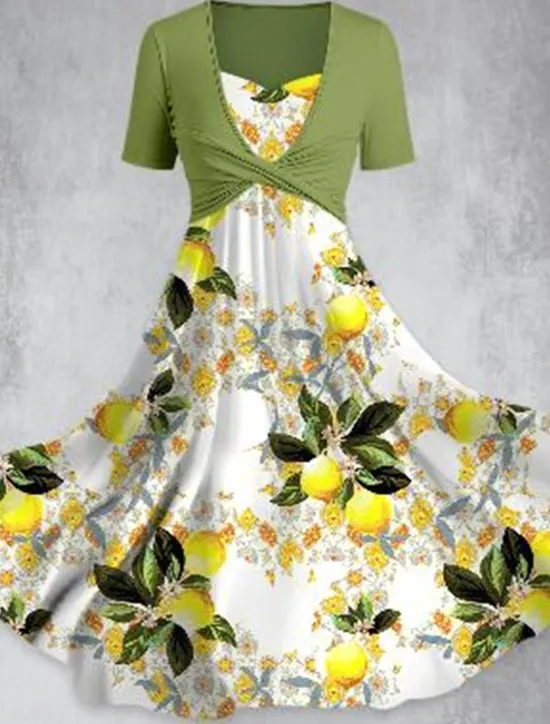 Sale Women's Midi Dress Summer Dress Elegant Bohemia Vacation Date Loose Fit Graphic Short Sleeve V Neck Black Yellow Pink Brown Summer Women Floral Dresses