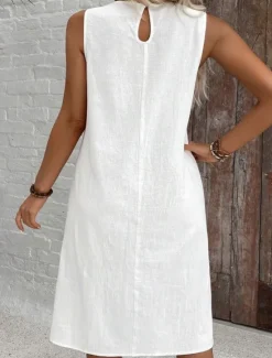 Discount Women's Midi Dress Summer Dress Casual Daily Regular Fit Solid Color Sleeveless Crew Neck White Navy Blue Summer Women Sundresses