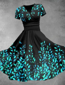 Best Women's Midi Dress Summer Dress Fit And Flare Dress Vacation Casual Daily Holiday Going out Regular Fit Floral Graphic Half Sleeve V Neck White Pink Blue Summer Women Casual Dress