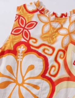 Hot Women's Midi Dress Sundress Shift Dress Ruffle Dress Puff Sleeve Dress Vacation Party Birthday Party Going out Beach Floral Graphic Sleeveless V Neck Blue Orange off-white Summer Spring Women Vacation Dresses