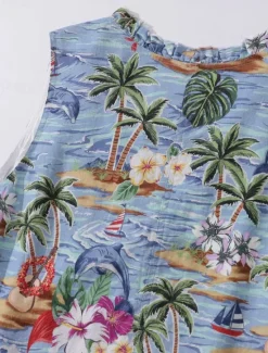 Hot Women's Midi Dress Sundress Shift Dress Ruffle Dress Puff Sleeve Dress Vacation Party Birthday Party Going out Beach Floral Graphic Sleeveless V Neck Blue Orange off-white Summer Spring Women Vacation Dresses