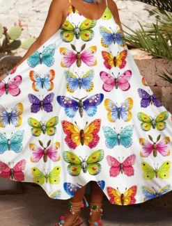 Clearance Women's Midi Dress Sundress Summer Dress Slip Dress Fit And Flare Dress Vacation Casual Boho Cold Shoulder Vacation Party Casual Oversized Floral Graphic Sleeveless Strap White Light Green Light Women Vacation Dresses