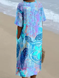 Sale Women's Midi Dress Sundress Summer Dress Vacation Casual Beach Going out Loose Fit Floral Graphic Half Sleeve V Neck Summer Women Casual Dress