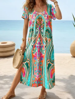 Outlet Women's Midi Dress Sundress A Line Dress Vacation Casual Boho Butterfly Sleeve Vacation Beach Regular Fit Floral Graphic Short Sleeve Crewneck White blue White Blue Green Summer Women Vacation Dresses