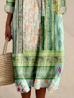 Sale Women's Midi Dress Sundress A Line Dress Vacation Casual Boho Holiday Date Beach Loose Fit Floral Graphic Paisley Long Sleeve V Neck Light Pink Light Green Light Purple Summer Spring Fall Women Vacation Dresses