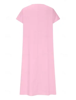 New Women's Midi Dress Sundress Summer Dress Casual Daily Holiday Beach Regular Fit Linen Like Plain Short Sleeve V Neck White Pink Blue Green Summer Women Casual Dress