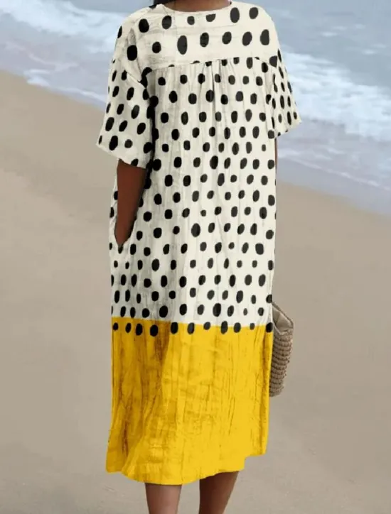 Discount Women's Midi Dress Sundress A Line Dress Linen Vacation Casual Beach linen like Going out Loose Fit Graphic Geometric Short Sleeve V Neck Light Yellow Dark Yellow Yellow Summer Women Vacation Dresses