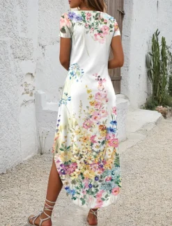 Best Women's Midi Dress T Shirt Dress Tee Dress Summer Dress Casual Daily Regular Fit Floral Graphic Short Sleeve Crew Neck Summer Women Casual Dress