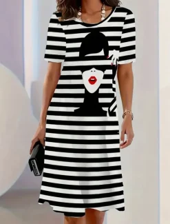 Outlet Women's Midi Dress T Shirt Dress Tee Dress Shift Dress Summer Dress Casual Formal Daily Regular Fit Floral Abstract Short Sleeve Crew Neck Black White Dark Red Summer Spring Women T Shirt Dresses