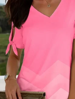 Sale Women's Midi Dress T Shirt Dress Tee Dress A Line Dress Athletic Dress Elegant Vacation Vintage Cold Shoulder Regular Fit Ombre Graphic Geometric Short Sleeve V Neck Light Green Pink Blue Purple Women T Shirt Dresses