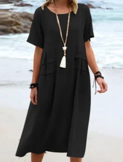 Sale Women's Midi Dress T Shirt Dress Tee Dress Summer Dress Casual Daily Regular Fit Plain Short Sleeve Crew Neck Black Orange Apricot Gray Summer Women Dresses