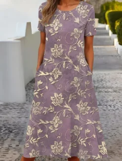 Hot Women's Midi Dress T Shirt Dress Tee Dress Shift Dress Summer Dress Formal Vacation Daily Regular Fit Floral Short Sleeve Crew Neck White Light Green Pink Blue Summer Spring Women T Shirt Dresses