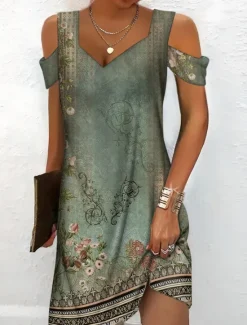 Best Women's Midi Dress T Shirt Dress Tee Dress Sundress Shift Dress Summer Dress Bohemia Active Fashion Outdoor Vacation Party Regular Fit Floral Tribal Short Sleeve Sweetheart Summer Spring Women T Shirt Dresses