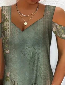 Best Women's Midi Dress T Shirt Dress Tee Dress Sundress Shift Dress Summer Dress Bohemia Active Fashion Outdoor Vacation Party Regular Fit Floral Tribal Short Sleeve Sweetheart Summer Spring Women T Shirt Dresses