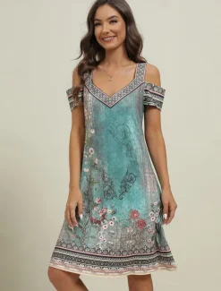 Best Women's Midi Dress T Shirt Dress Tee Dress Sundress Shift Dress Summer Dress Bohemia Active Fashion Outdoor Vacation Party Regular Fit Floral Tribal Short Sleeve Sweetheart Summer Spring Women T Shirt Dresses