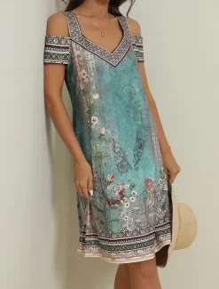 Best Women's Midi Dress T Shirt Dress Tee Dress Sundress Shift Dress Summer Dress Bohemia Active Fashion Outdoor Vacation Party Regular Fit Floral Tribal Short Sleeve Sweetheart Summer Spring Women T Shirt Dresses