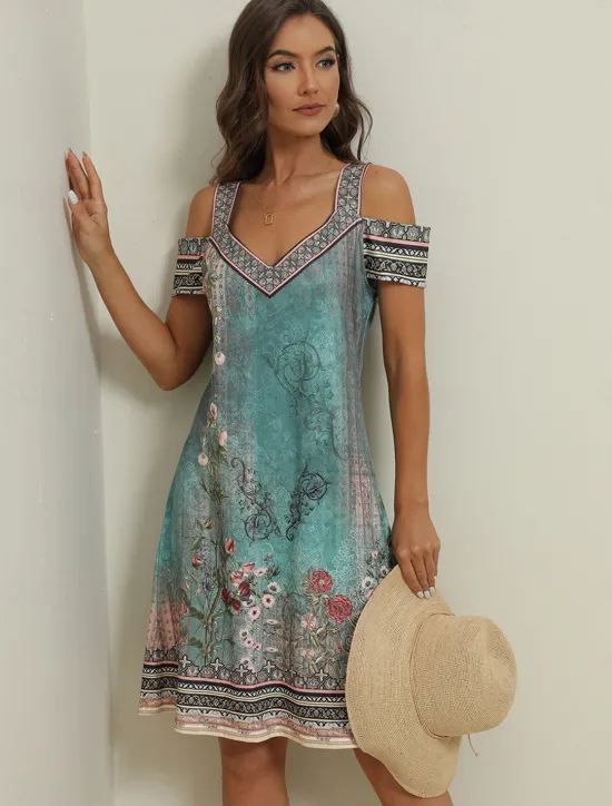 Best Women's Midi Dress T Shirt Dress Tee Dress Sundress Shift Dress Summer Dress Bohemia Active Fashion Outdoor Vacation Party Regular Fit Floral Tribal Short Sleeve Sweetheart Summer Spring Women T Shirt Dresses