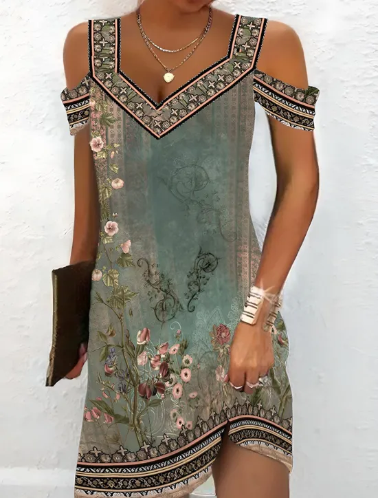 Best Women's Midi Dress T Shirt Dress Tee Dress Sundress Shift Dress Summer Dress Bohemia Active Fashion Outdoor Vacation Party Regular Fit Floral Tribal Short Sleeve Sweetheart Summer Spring Women T Shirt Dresses