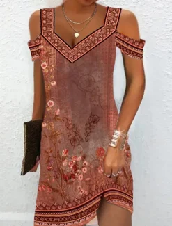 Best Women's Midi Dress T Shirt Dress Tee Dress Sundress Shift Dress Summer Dress Bohemia Active Fashion Outdoor Vacation Party Regular Fit Floral Tribal Short Sleeve Sweetheart Summer Spring Women T Shirt Dresses