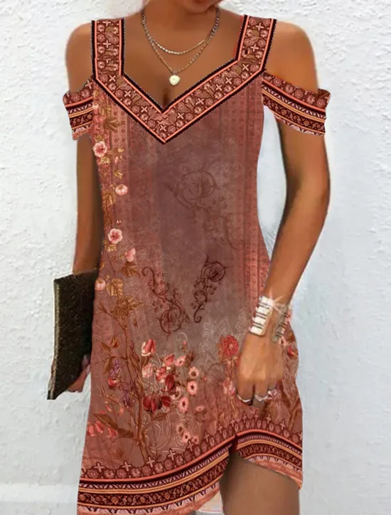 Best Women's Midi Dress T Shirt Dress Tee Dress Sundress Shift Dress Summer Dress Bohemia Active Fashion Outdoor Vacation Party Regular Fit Floral Tribal Short Sleeve Sweetheart Summer Spring Women T Shirt Dresses