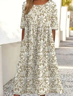 Best Women's Midi Dress T Shirt Dress Tee Dress A Line Dress Summer Dress Bohemia Vacation Vintage Regular Fit Floral Graphic Ditsy Floral Short Sleeve Crew Neck Light Green Blue Khaki Summer Spring Women Casual Dress