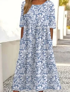 Best Women's Midi Dress T Shirt Dress Tee Dress A Line Dress Summer Dress Bohemia Vacation Vintage Regular Fit Floral Graphic Ditsy Floral Short Sleeve Crew Neck Light Green Blue Khaki Summer Spring Women Casual Dress