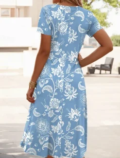 Best Women's Midi Dress T Shirt Dress Tee Dress Sundress Pleated Dress Vacation Casual Daily Loose Fit Floral Graphic Short Sleeve Crew Neck Summer Women Casual Dress