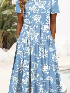 Best Women's Midi Dress T Shirt Dress Tee Dress Sundress Pleated Dress Vacation Casual Daily Loose Fit Floral Graphic Short Sleeve Crew Neck Summer Women Casual Dress