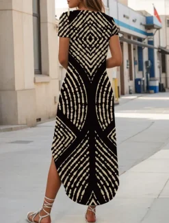 Clearance Women's Midi Dress T Shirt Dress Tee Dress Summer Dress Vacation Casual Beach Daily Date Going out Regular Fit Graphic Geometric Short Sleeve Crew Neck Summer Women Casual Dress