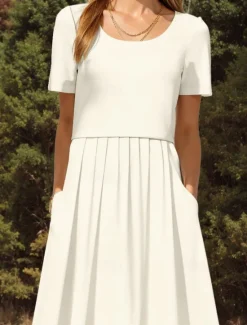 Clearance Women's Midi Dress T Shirt Dress Tee Dress Shift Dress Summer Dress Vacation Casual Party Daily Going out Regular Fit Graphic Plain Short Sleeve Crew Neck Navy Black White Yellow Summer Women White Dresses