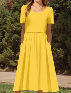 Clearance Women's Midi Dress T Shirt Dress Tee Dress Shift Dress Summer Dress Vacation Casual Party Daily Going out Regular Fit Graphic Plain Short Sleeve Crew Neck Navy Black White Yellow Summer Women White Dresses