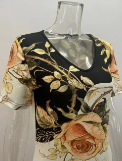 Women's Midi Dress T Shirt Dress Tee Dress Shift Dress Summer Dress Fit And Flare Dress Casual Vacation Daily Regular Fit Floral Graphic Short Sleeve V Neck Yellow Pink Blue Green Summer Women T Shirt Dresses
