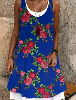 Discount Women's Midi Dress Tank Dress Fashion Classic Outdoor Daily Weekend Regular Fit Graphic Sleeveless Crew Neck Summer Spring Fall Women Floral Dresses