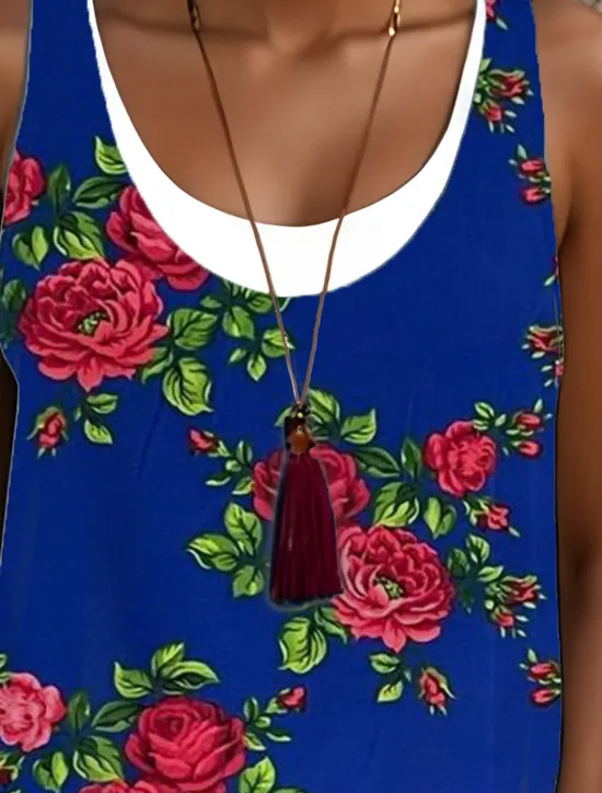 Discount Women's Midi Dress Tank Dress Fashion Classic Outdoor Daily Weekend Regular Fit Graphic Sleeveless Crew Neck Summer Spring Fall Women Floral Dresses