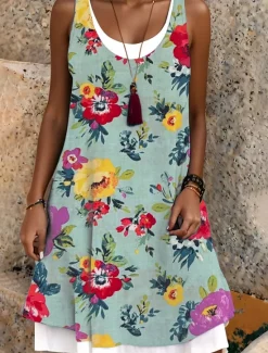 Outlet Women's Midi Dress Tank Dress Fashion Classic Outdoor Daily Weekend Regular Fit Graphic Sleeveless Crew Neck Spring Fall Women Floral Dresses