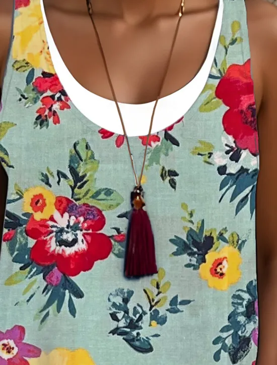 Outlet Women's Midi Dress Tank Dress Fashion Classic Outdoor Daily Weekend Regular Fit Graphic Sleeveless Crew Neck Spring Fall Women Floral Dresses