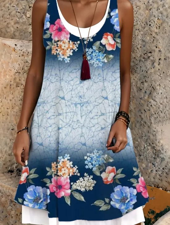 Best Women's Midi Dress Tank Dress Fashion Classic Outdoor Daily Weekend Regular Fit Graphic Color Gradient Sleeveless Crew Neck Spring Fall Women Floral Dresses
