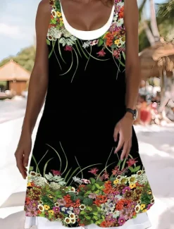Outlet Women's Midi Dress Tank Dress Fashion Classic Outdoor Daily Weekend Regular Fit Graphic Sleeveless Crew Neck Spring Fall Women Floral Dresses