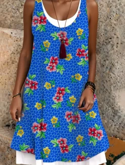 Hot Women's Midi Dress Tank Dress Fashion Classic Outdoor Daily Weekend Regular Fit Graphic Sleeveless Crew Neck Summer Spring Fall Women Floral Dresses