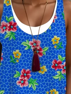 Hot Women's Midi Dress Tank Dress Fashion Classic Outdoor Daily Weekend Regular Fit Graphic Sleeveless Crew Neck Summer Spring Fall Women Floral Dresses
