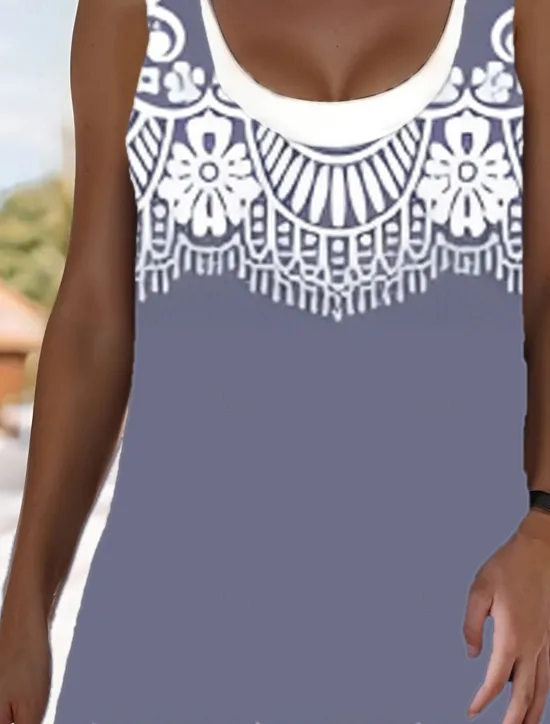 Discount Women's Midi Dress Tank Dress Fashion Classic Outdoor Daily Weekend Regular Fit Graphic Geometric Sleeveless Crew Neck Spring Fall Women Floral Dresses