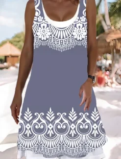 Discount Women's Midi Dress Tank Dress Fashion Classic Outdoor Daily Weekend Regular Fit Graphic Geometric Sleeveless Crew Neck Spring Fall Women Floral Dresses