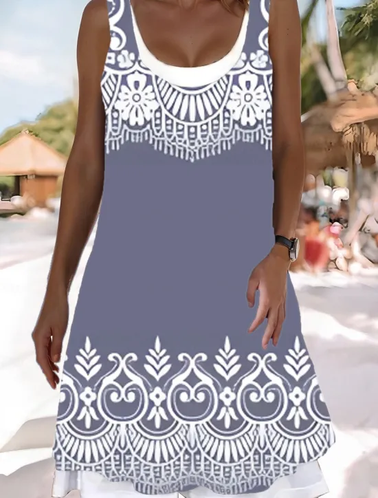 Discount Women's Midi Dress Tank Dress Fashion Classic Outdoor Daily Weekend Regular Fit Graphic Geometric Sleeveless Crew Neck Spring Fall Women Floral Dresses