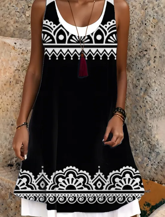 Best Women's Midi Dress Tank Dress Fashion Classic Outdoor Daily Weekend Regular Fit Graphic Geometric Sleeveless Crew Neck Summer Spring Fall Women Floral Dresses