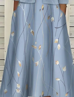Clearance Women's Midi Dress Two Piece Dress Set Casual Dress Print Dress Outdoor Daily Fashion Elegant Pocket Print Crew Neck Half Sleeve Floral Regular Fit Pink Sky Summer Spring S M L XL XXL Women Spring Dresses