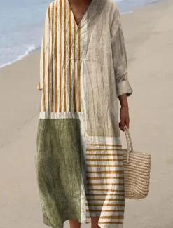 Sale Women's Midi Dress V Neck Long Sleeve Kaftan Lightweight Loose Fit A Line Dress Casual Boho Going out Loose Fit Graphic Long Sleeve V Neck Black Blue Orange Khaki Women Vacation Dresses