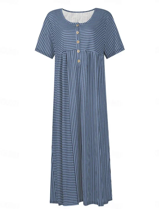 Sale Women's Midi Dress V-Neck Floral Print Short Sleeve A-Line Comfort Blue Beach Party Spring Summer Fashion Clothing Apparel Women Floral Dresses