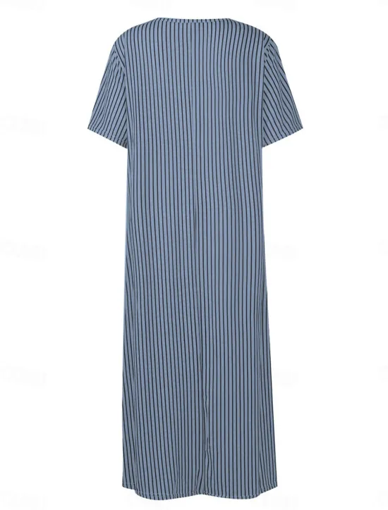 Sale Women's Midi Dress V-Neck Floral Print Short Sleeve A-Line Comfort Blue Beach Party Spring Summer Fashion Clothing Apparel Women Floral Dresses