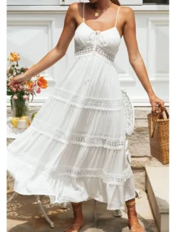 Hot Women's Midi Dress Dress Slip Dress Fashion Modern Birthday Graduation Going out Regular Fit Plain Sleeveless Spaghetti Strap Summer Women White Dresses